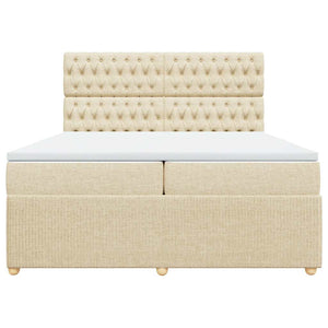 Κρεβάτι Boxspring με Στρώμα Κρεμ 200x200 εκ. Υφασμάτινο - Pakobazaar
