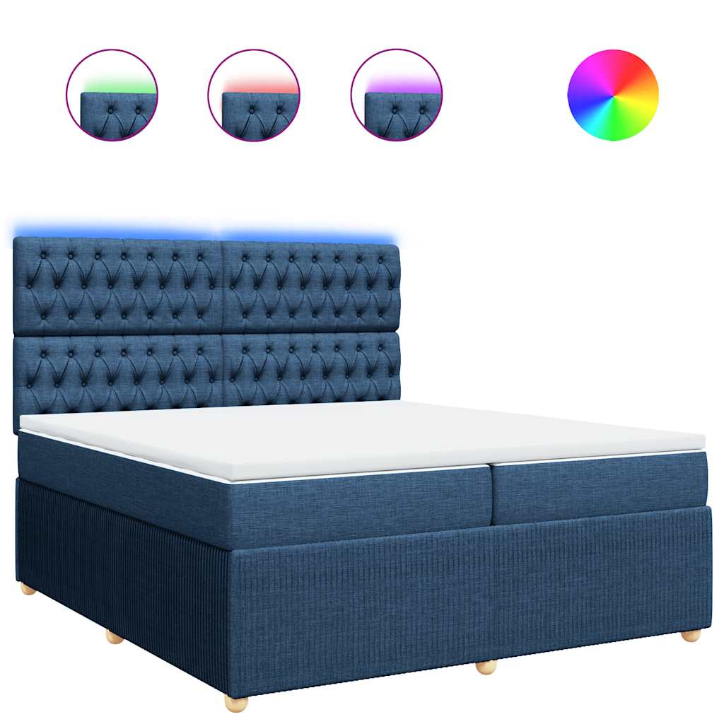 Κρεβάτι Boxspring με Στρώμα Μπλε 200x200 εκ. Υφασμάτινο - Pakobazaar