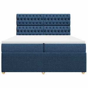 Κρεβάτι Boxspring με Στρώμα Μπλε 200x200 εκ. Υφασμάτινο - Pakobazaar