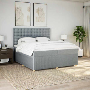 Κρεβάτι Boxspring με Στρώμα Ανοιχτό Γκρι 200x200 εκ. Υφασμάτινο - Pakobazaar