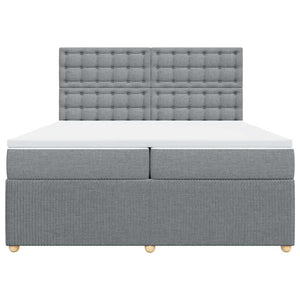 Κρεβάτι Boxspring με Στρώμα Ανοιχτό Γκρι 200x200 εκ. Υφασμάτινο - Pakobazaar