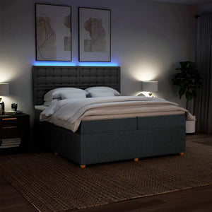 Κρεβάτι Boxspring με Στρώμα Σκούρο Γκρι 200x200 εκ. Υφασμάτινο