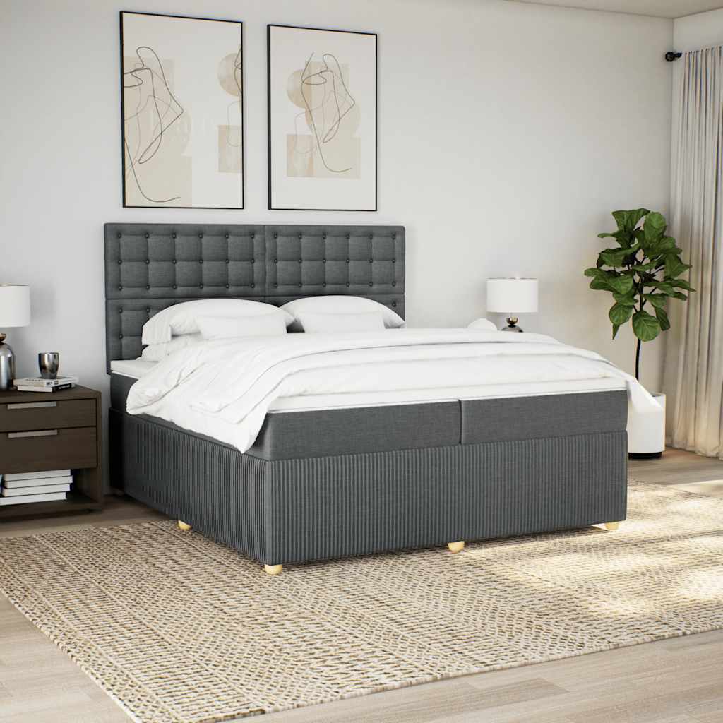 Κρεβάτι Boxspring με Στρώμα Σκούρο Γκρι 200x200 εκ. Υφασμάτινο