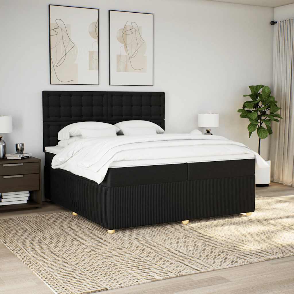 Κρεβάτι Boxspring με Στρώμα Μαύρο 200x200 εκ. Υφασμάτινο - Pakobazaar
