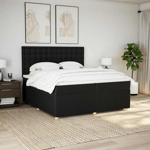 Κρεβάτι Boxspring με Στρώμα Μαύρο 200x200 εκ. Υφασμάτινο - Pakobazaar