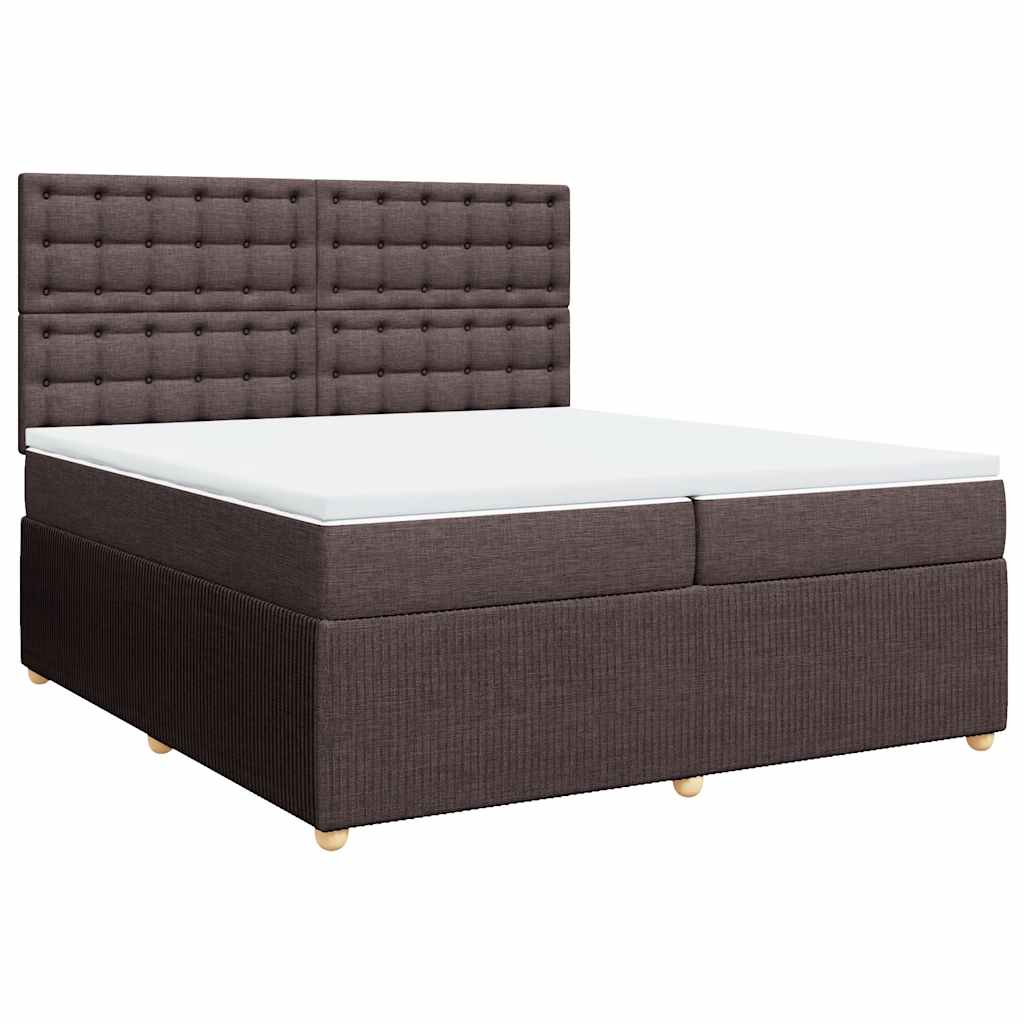 Κρεβάτι Boxspring με Στρώμα Σκούρο Καφέ 200x200 εκ. Υφασμάτινο - Pakobazaar