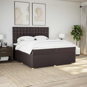 Κρεβάτι Boxspring με Στρώμα Σκούρο Καφέ 200x200 εκ. Υφασμάτινο - Pakobazaar