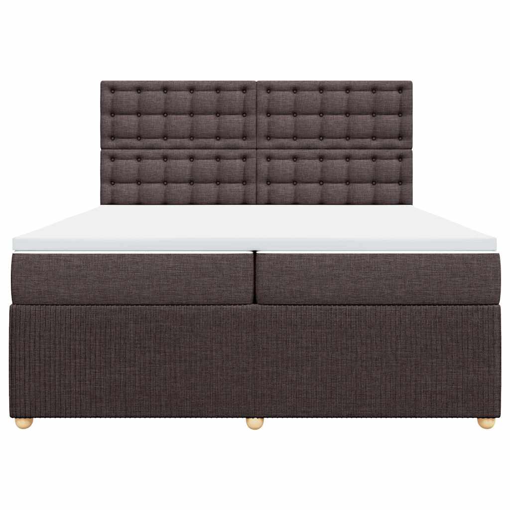 Κρεβάτι Boxspring με Στρώμα Σκούρο Καφέ 200x200 εκ. Υφασμάτινο - Pakobazaar