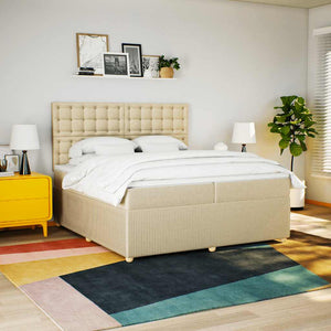 Κρεβάτι Boxspring με Στρώμα Κρεμ 200x200 εκ. Υφασμάτινο - Pakobazaar