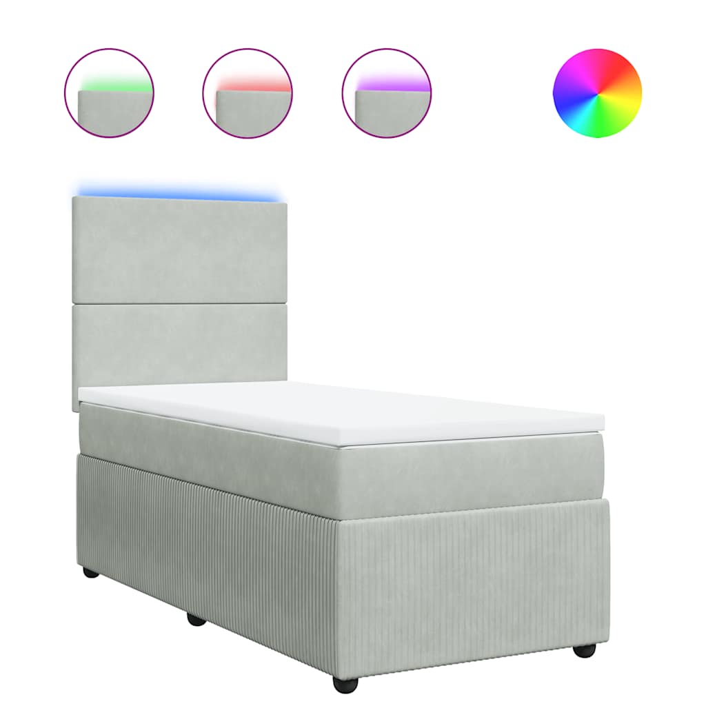 Κρεβάτι Boxspring με Στρώμα Ανοιχτό Γκρι 80x200 εκ. Βελούδινο - Pakobazaar
