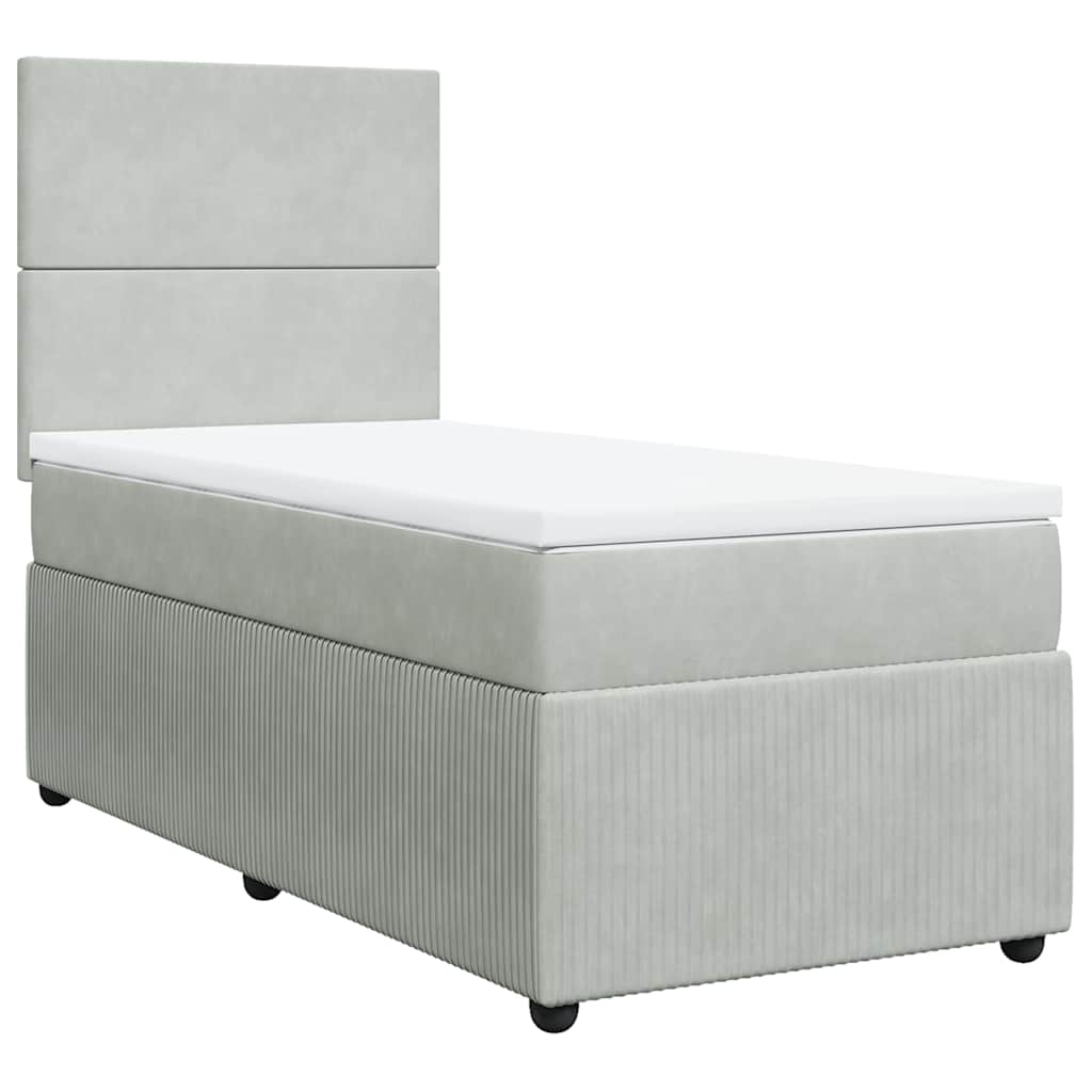 Κρεβάτι Boxspring με Στρώμα Ανοιχτό Γκρι 80x200 εκ. Βελούδινο - Pakobazaar