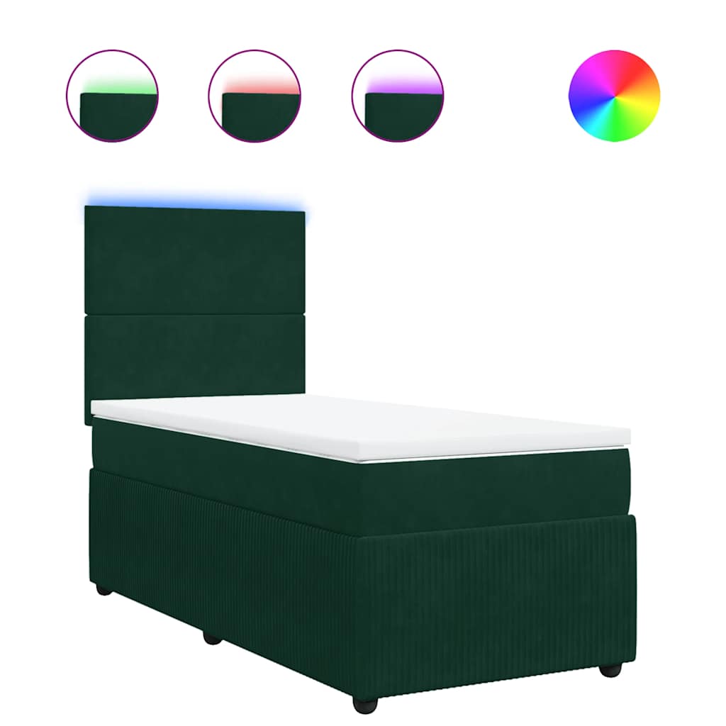 Κρεβάτι Boxspring με Στρώμα Σκούρο Πράσινο 80x200 εκ. Βελούδινο - Pakobazaar