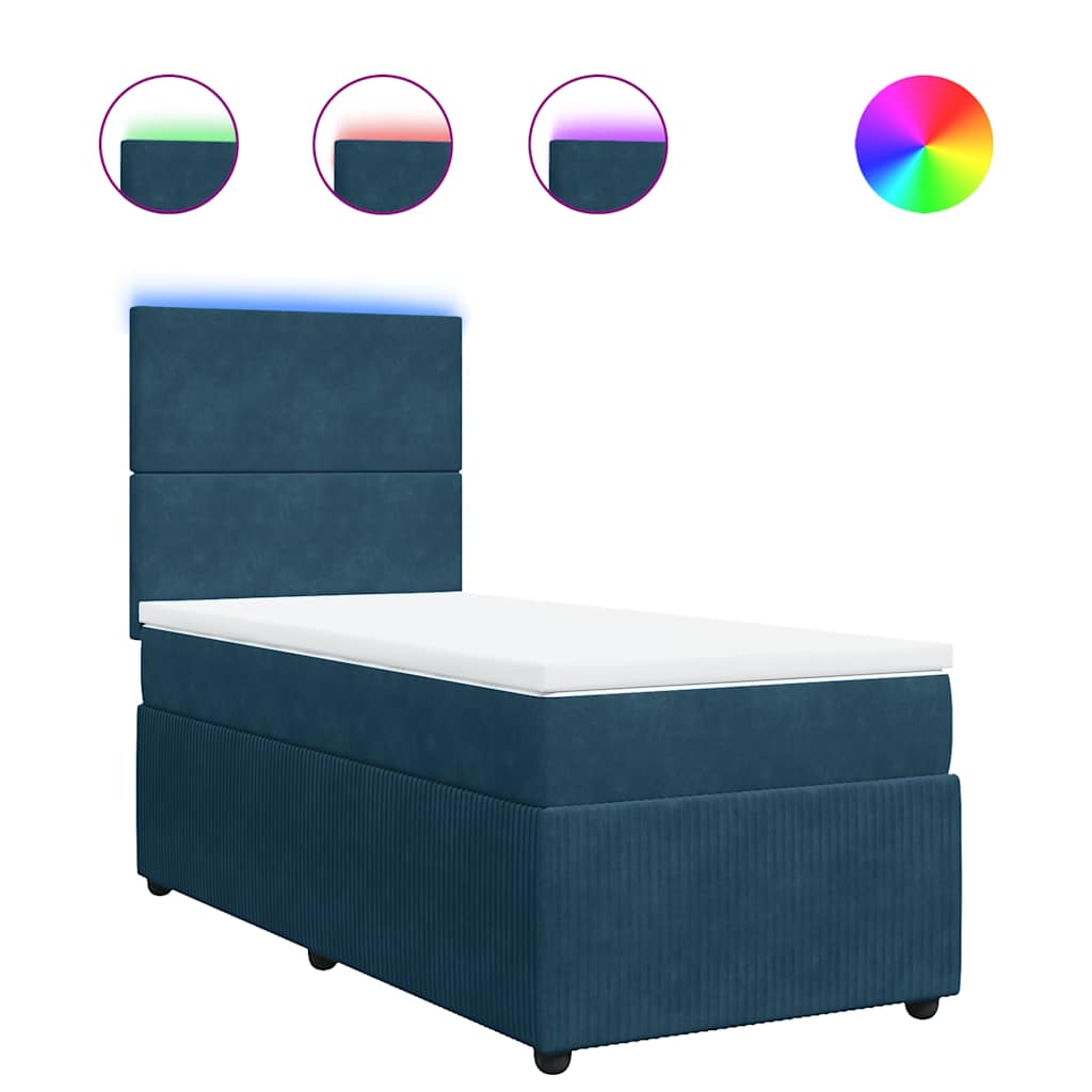 Κρεβάτι Boxspring με Στρώμα Μπλε 80 x 200 εκ. Βελούδινο - Pakobazaar