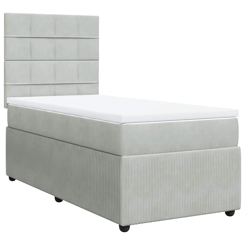 Κρεβάτι Boxspring με Στρώμα Ανοιχτό Γκρι 80x200 εκ. Βελούδινο - Pakobazaar