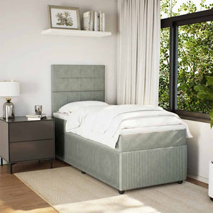 Κρεβάτι Boxspring με Στρώμα Ανοιχτό Γκρι 80x200 εκ. Βελούδινο - Pakobazaar