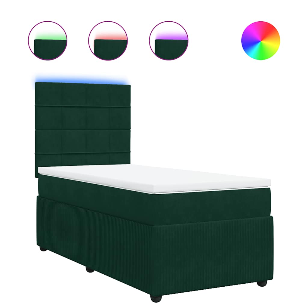 Κρεβάτι Boxspring με Στρώμα Σκούρο Πράσινο 80x200 εκ. Βελούδινο - Pakobazaar