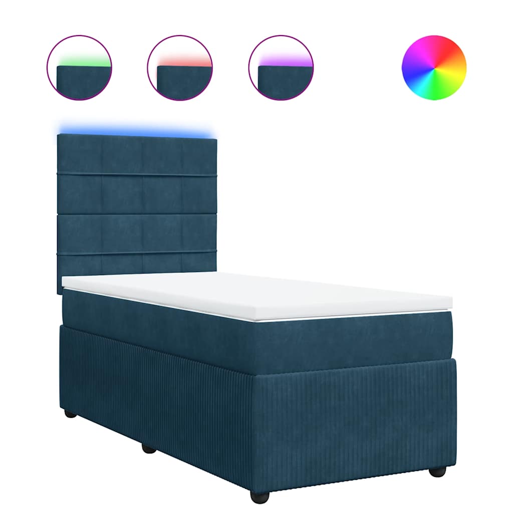 Κρεβάτι Boxspring με Στρώμα Μπλε 80 x 200 εκ. Βελούδινο - Pakobazaar