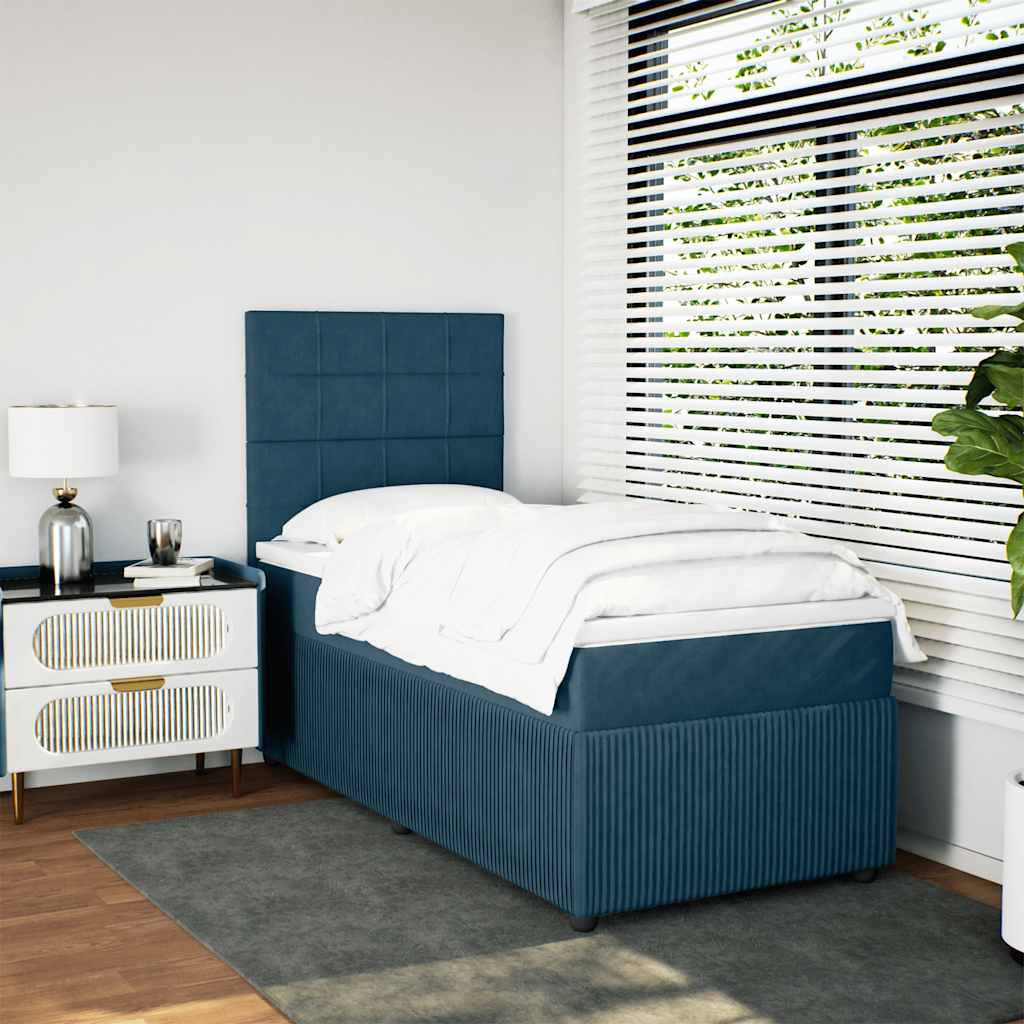 Κρεβάτι Boxspring με Στρώμα Μπλε 80 x 200 εκ. Βελούδινο - Pakobazaar