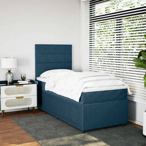 Κρεβάτι Boxspring με Στρώμα Μπλε 80 x 200 εκ. Βελούδινο - Pakobazaar