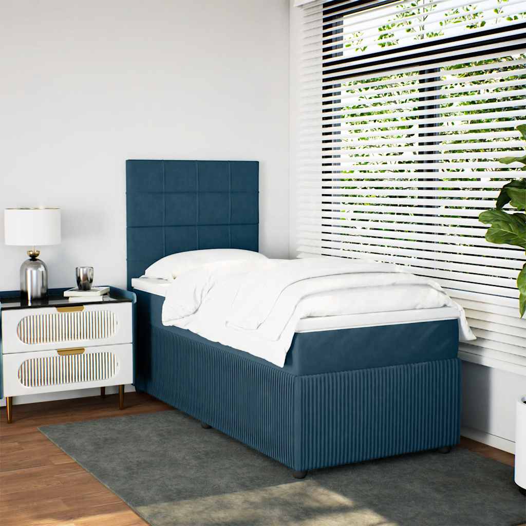 Κρεβάτι Boxspring με Στρώμα Μπλε 80 x 200 εκ. Βελούδινο - Pakobazaar