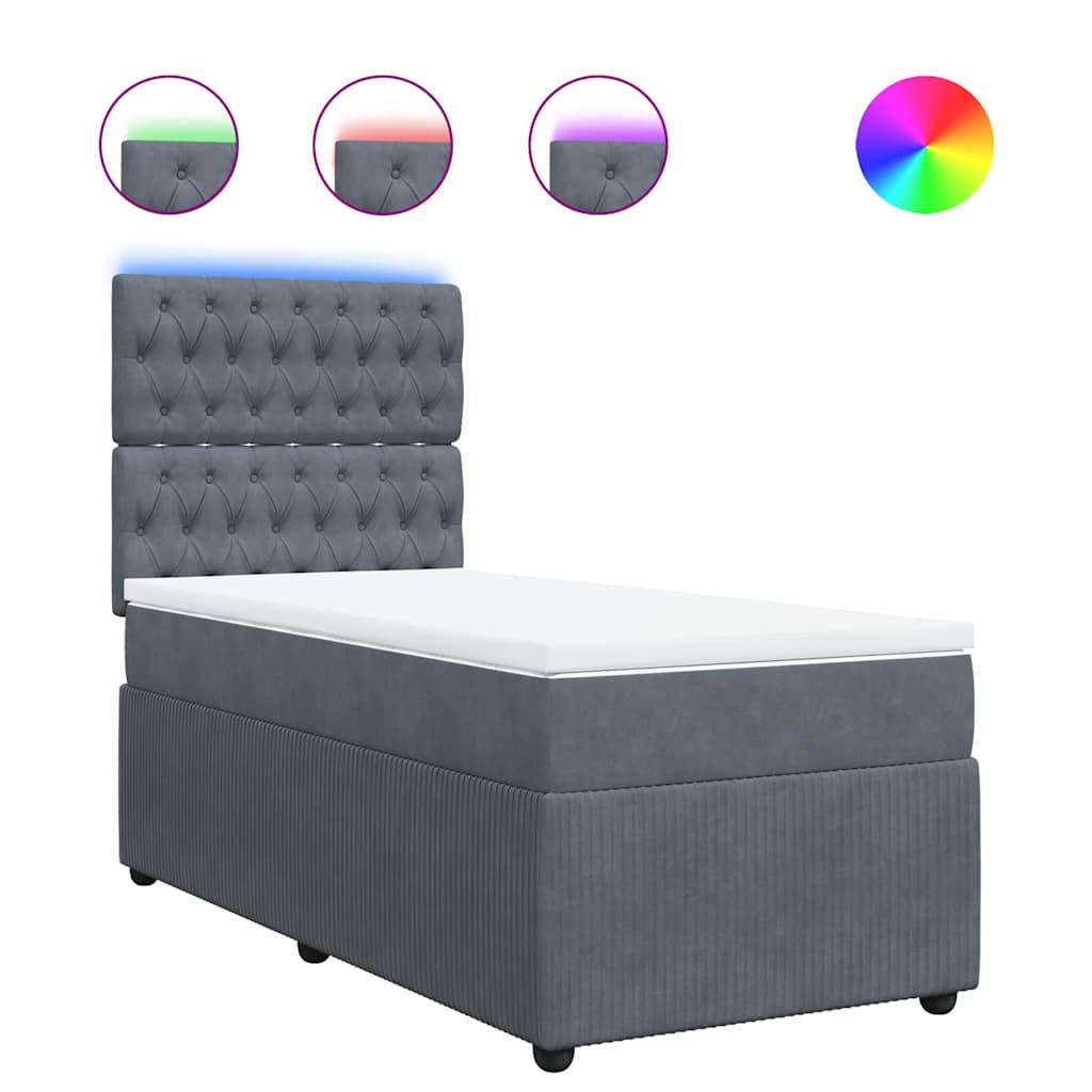 Κρεβάτι Boxspring με Στρώμα Σκούρο Γκρι 80x200 εκ. Βελούδινο - Pakobazaar