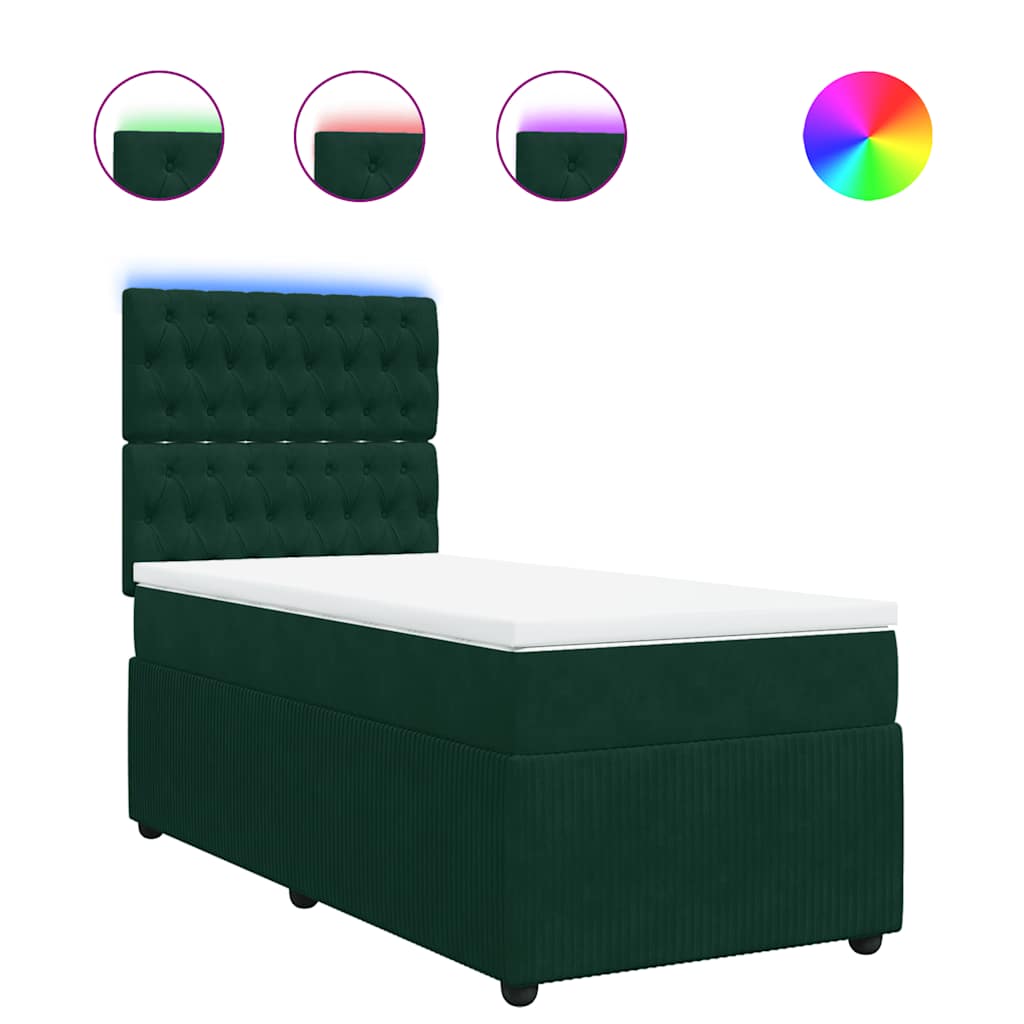 Κρεβάτι Boxspring με Στρώμα Σκούρο Πράσινο 80x200 εκ. Βελούδινο - Pakobazaar