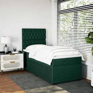 Κρεβάτι Boxspring με Στρώμα Σκούρο Πράσινο 80x200 εκ. Βελούδινο - Pakobazaar