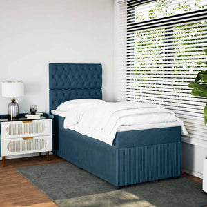 Κρεβάτι Boxspring με Στρώμα Μπλε 80 x 200 εκ. Βελούδινο - Pakobazaar