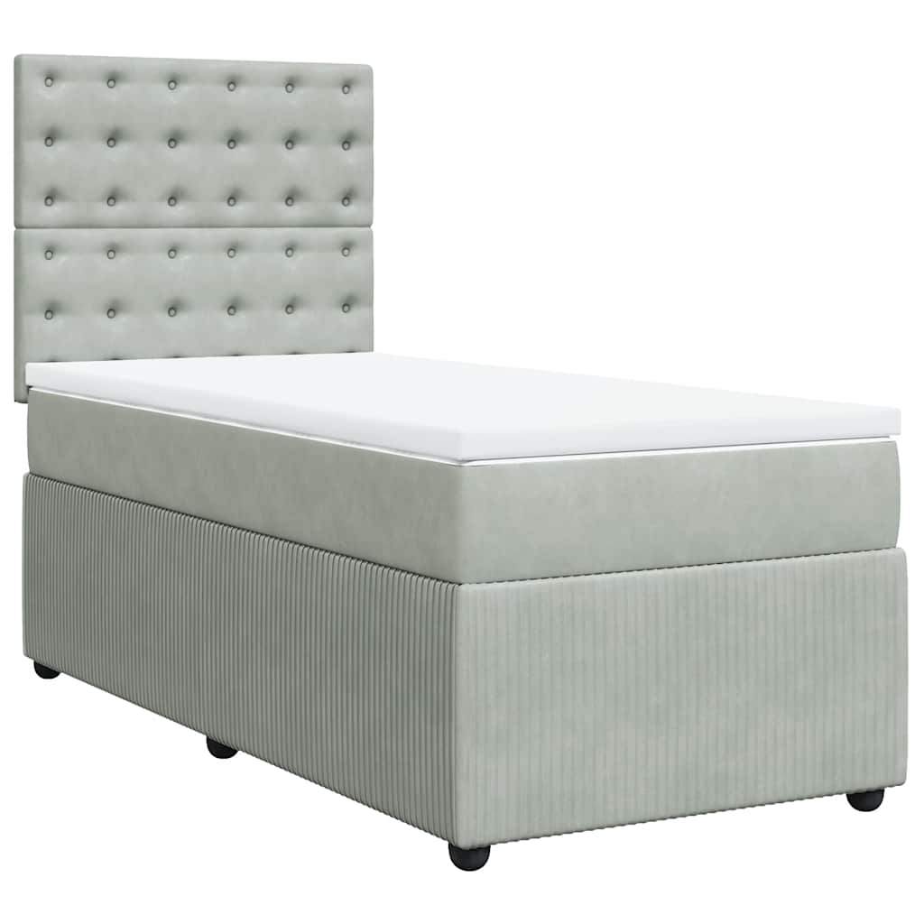 Κρεβάτι Boxspring με Στρώμα Ανοιχτό Γκρι 80x200 εκ. Βελούδινο - Pakobazaar