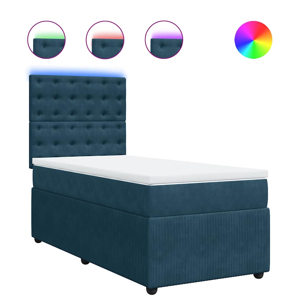 Κρεβάτι Boxspring με Στρώμα Μπλε 80 x 200 εκ. Βελούδινο - Pakobazaar