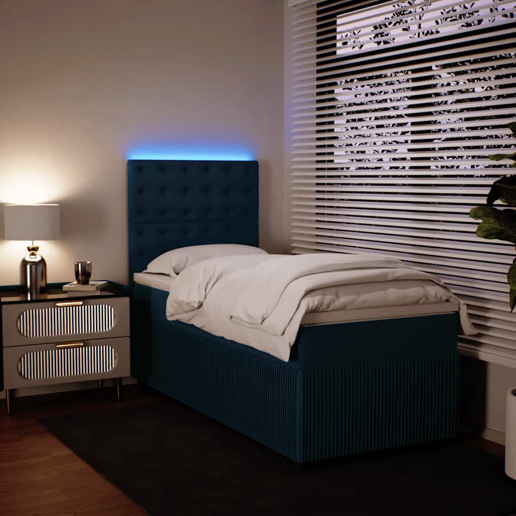 Κρεβάτι Boxspring με Στρώμα Μπλε 80 x 200 εκ. Βελούδινο - Pakobazaar
