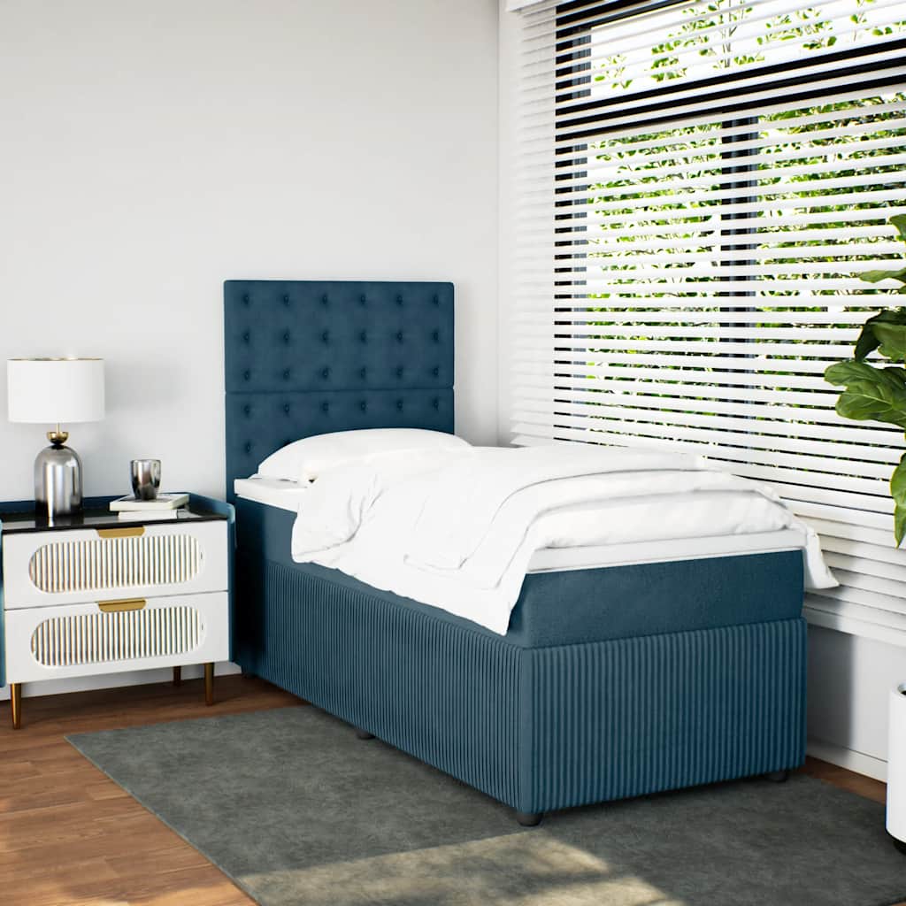 Κρεβάτι Boxspring με Στρώμα Μπλε 80 x 200 εκ. Βελούδινο - Pakobazaar