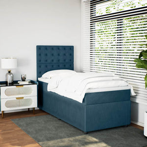 Κρεβάτι Boxspring με Στρώμα Μπλε 80 x 200 εκ. Βελούδινο - Pakobazaar