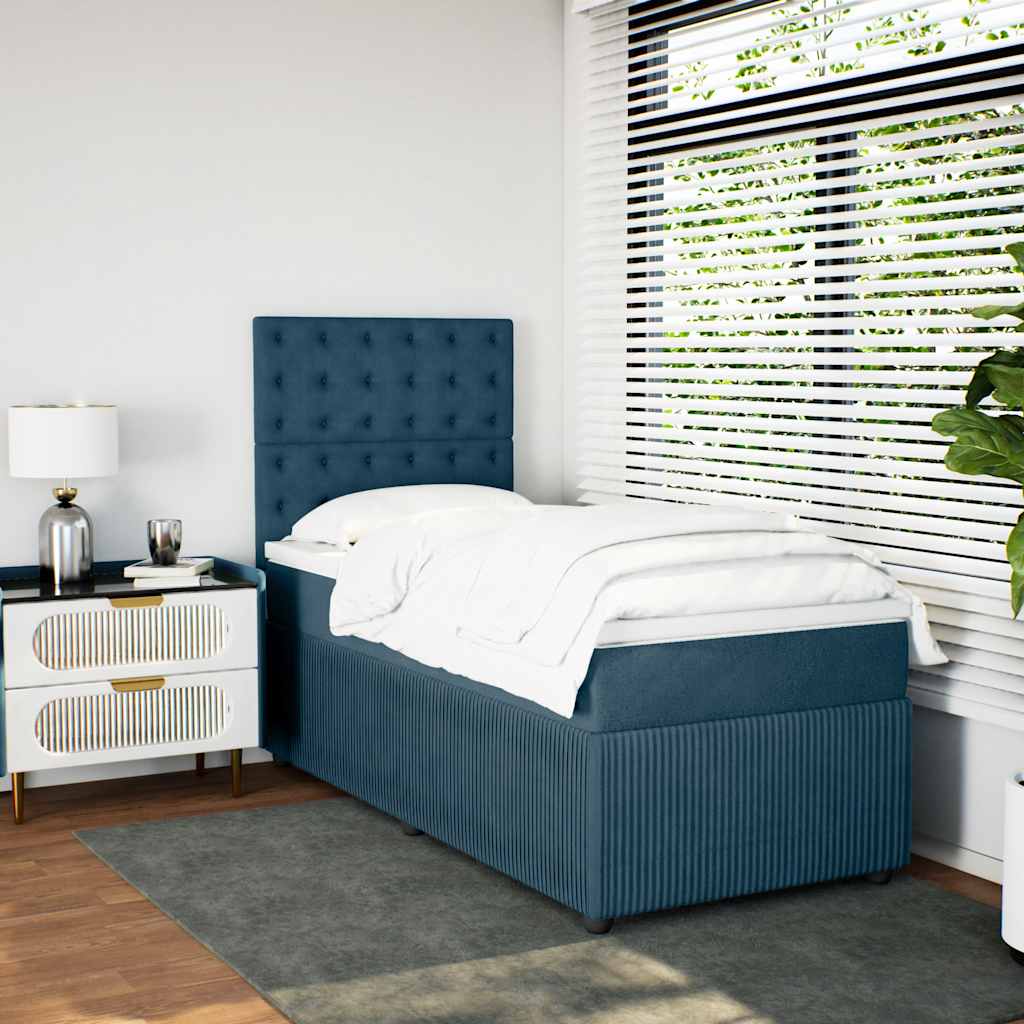 Κρεβάτι Boxspring με Στρώμα Μπλε 80 x 200 εκ. Βελούδινο - Pakobazaar