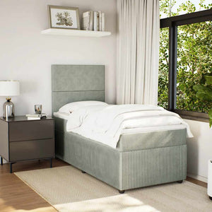 Κρεβάτι Boxspring με Στρώμα Ανοιχτό Γκρι 90x190 εκ. Βελούδινο - Pakobazaar