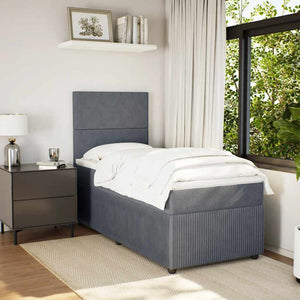 Κρεβάτι Boxspring με Στρώμα Σκούρο Γκρι 90x190 εκ. Βελούδινο - Pakobazaar