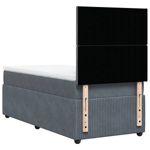 Κρεβάτι Boxspring με Στρώμα Σκούρο Γκρι 90x190 εκ. Βελούδινο - Pakobazaar