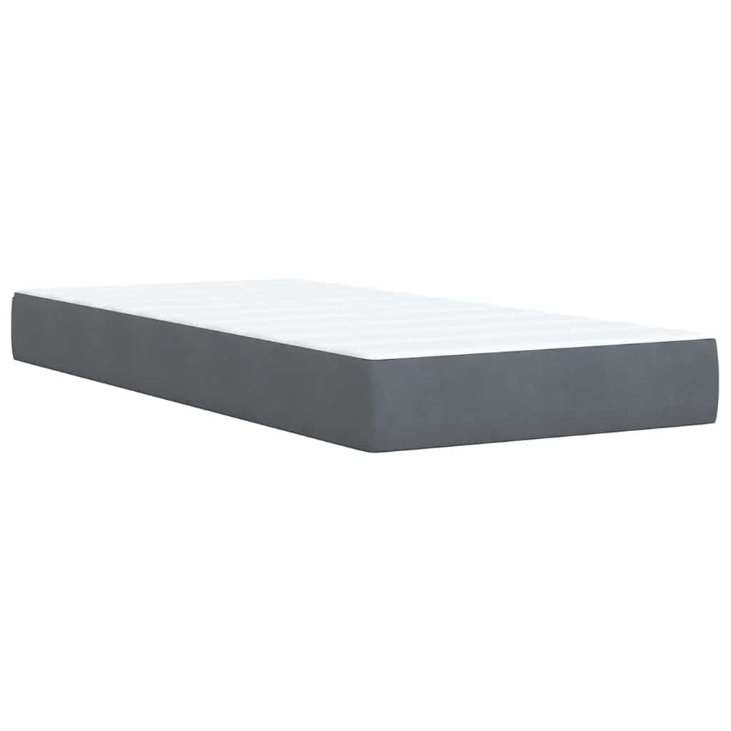 Κρεβάτι Boxspring με Στρώμα Σκούρο Γκρι 90x190 εκ. Βελούδινο - Pakobazaar