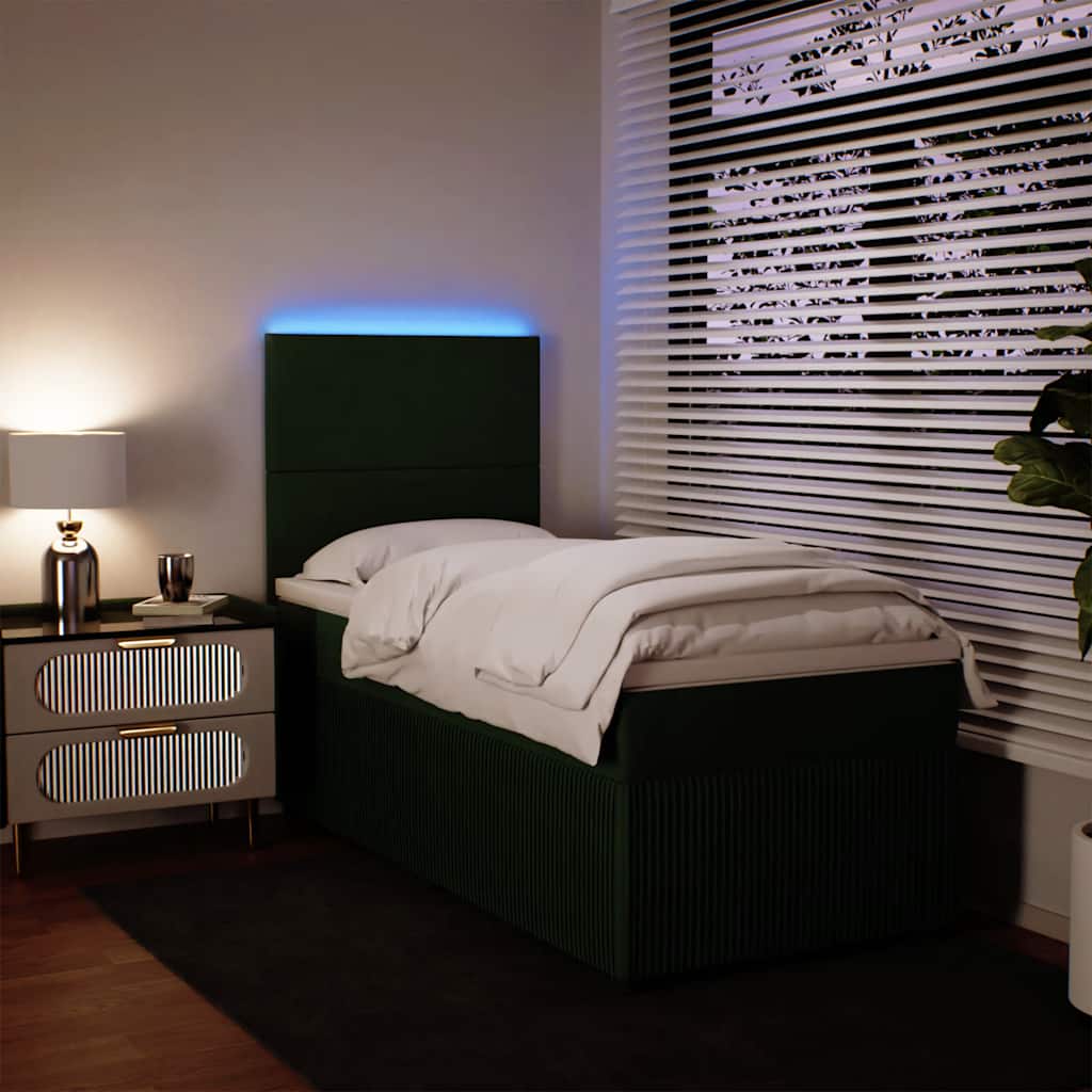 Κρεβάτι Boxspring με Στρώμα Σκούρο Πράσινο 90x190 εκ. Βελούδινο - Pakobazaar
