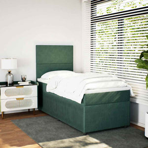 Κρεβάτι Boxspring με Στρώμα Σκούρο Πράσινο 90x190 εκ. Βελούδινο - Pakobazaar