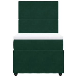 Κρεβάτι Boxspring με Στρώμα Σκούρο Πράσινο 90x190 εκ. Βελούδινο - Pakobazaar