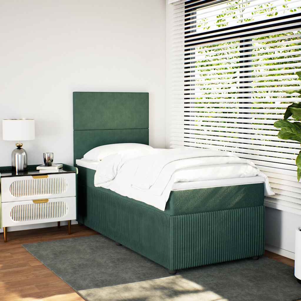 Κρεβάτι Boxspring με Στρώμα Σκούρο Πράσινο 90x190 εκ. Βελούδινο - Pakobazaar