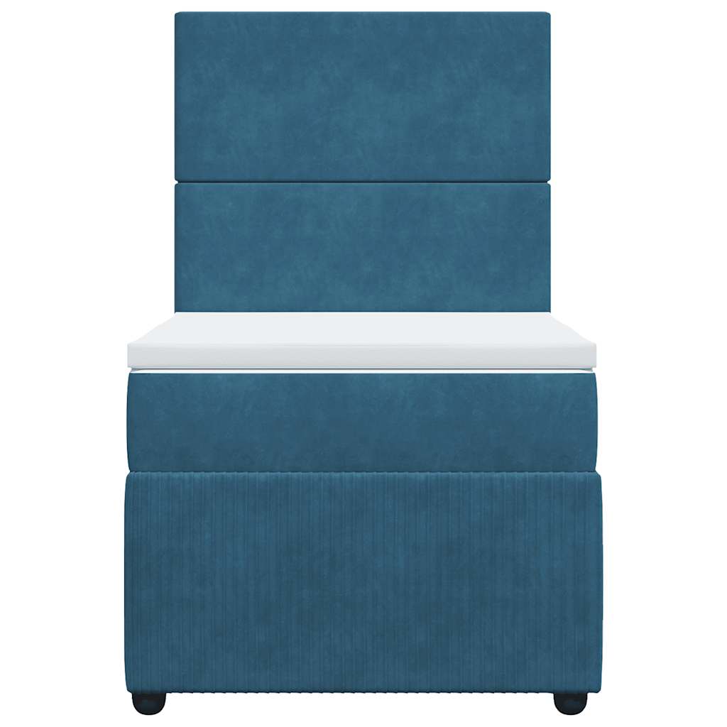 Κρεβάτι Boxspring με Στρώμα Μπλε 90x190 εκ. Βελούδινο - Pakobazaar