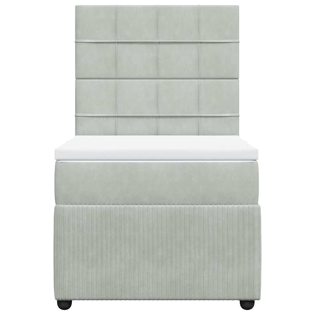 Κρεβάτι Boxspring με Στρώμα Ανοιχτό Γκρι 90x190 εκ. Βελούδινο - Pakobazaar