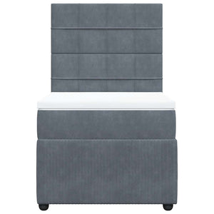 Κρεβάτι Boxspring με Στρώμα Σκούρο Γκρι 90x190 εκ. Βελούδινο - Pakobazaar