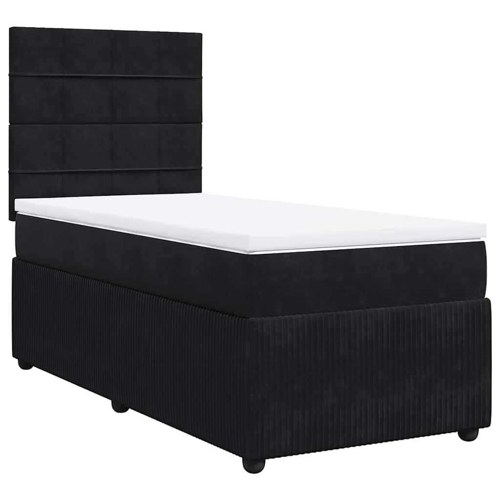 Κρεβάτι Boxspring με Στρώμα Μαύρο 90x190 εκ. Βελούδινο - Pakobazaar