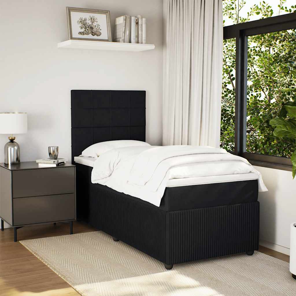Κρεβάτι Boxspring με Στρώμα Μαύρο 90x190 εκ. Βελούδινο - Pakobazaar