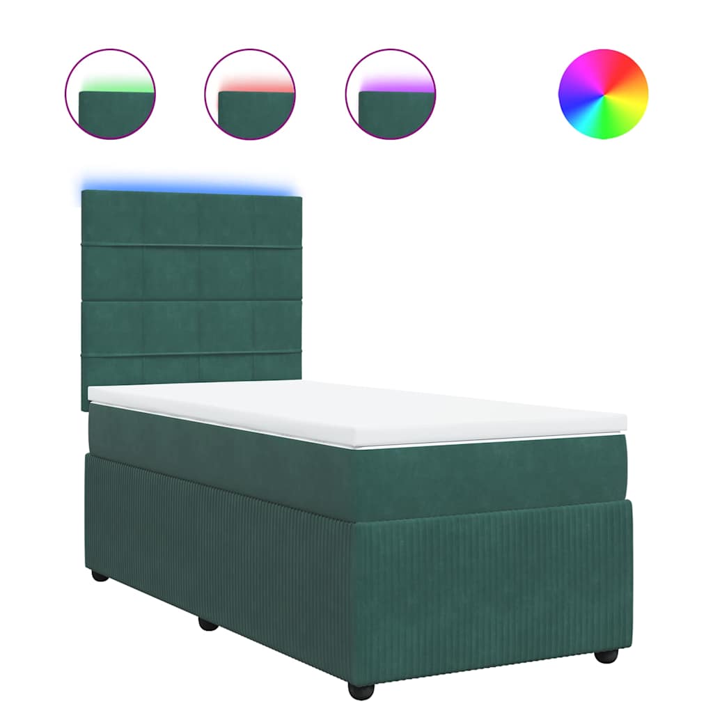 Κρεβάτι Boxspring με Στρώμα Σκούρο Πράσινο 90x190 εκ. Βελούδινο