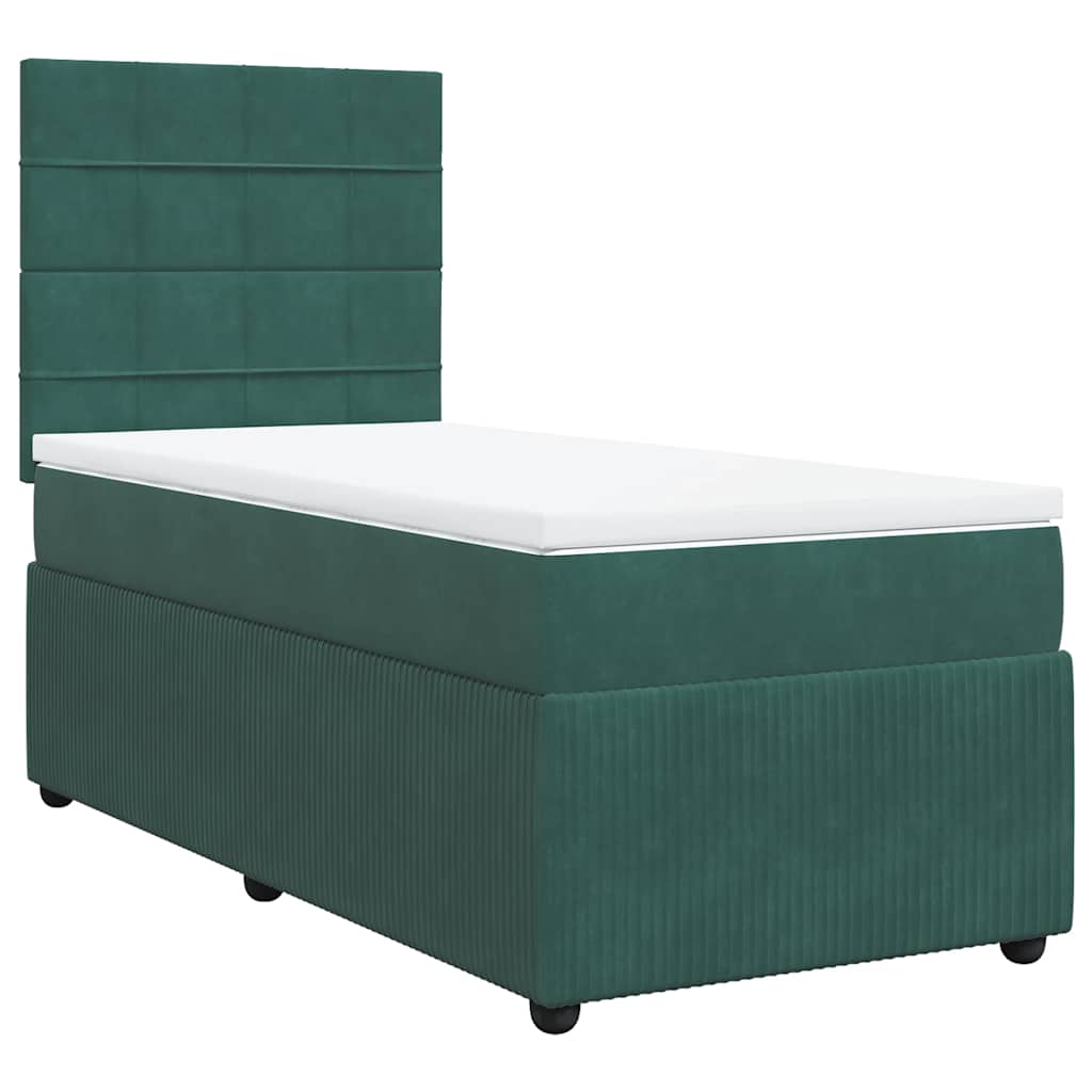 Κρεβάτι Boxspring με Στρώμα Σκούρο Πράσινο 90x190 εκ. Βελούδινο