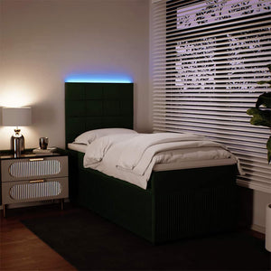 Κρεβάτι Boxspring με Στρώμα Σκούρο Πράσινο 90x190 εκ. Βελούδινο